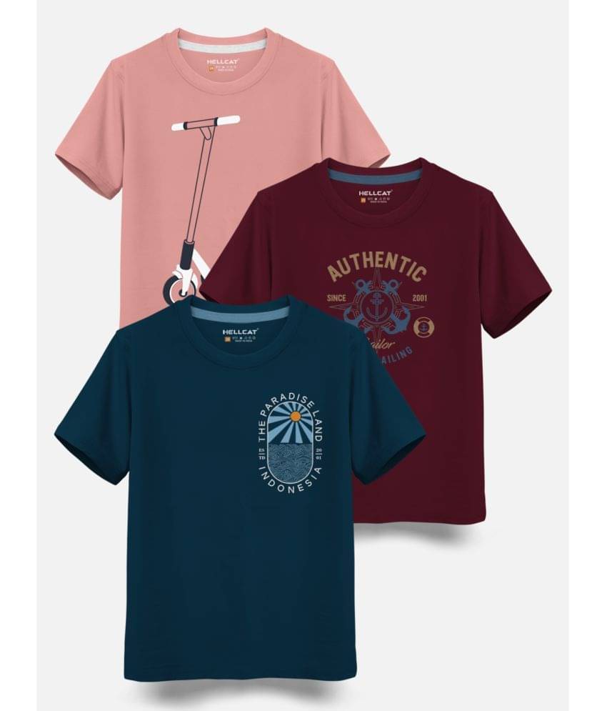     			HELLCAT Pack of 3 Boys Cotton Blend T-Shirt ( Pecock Blue )