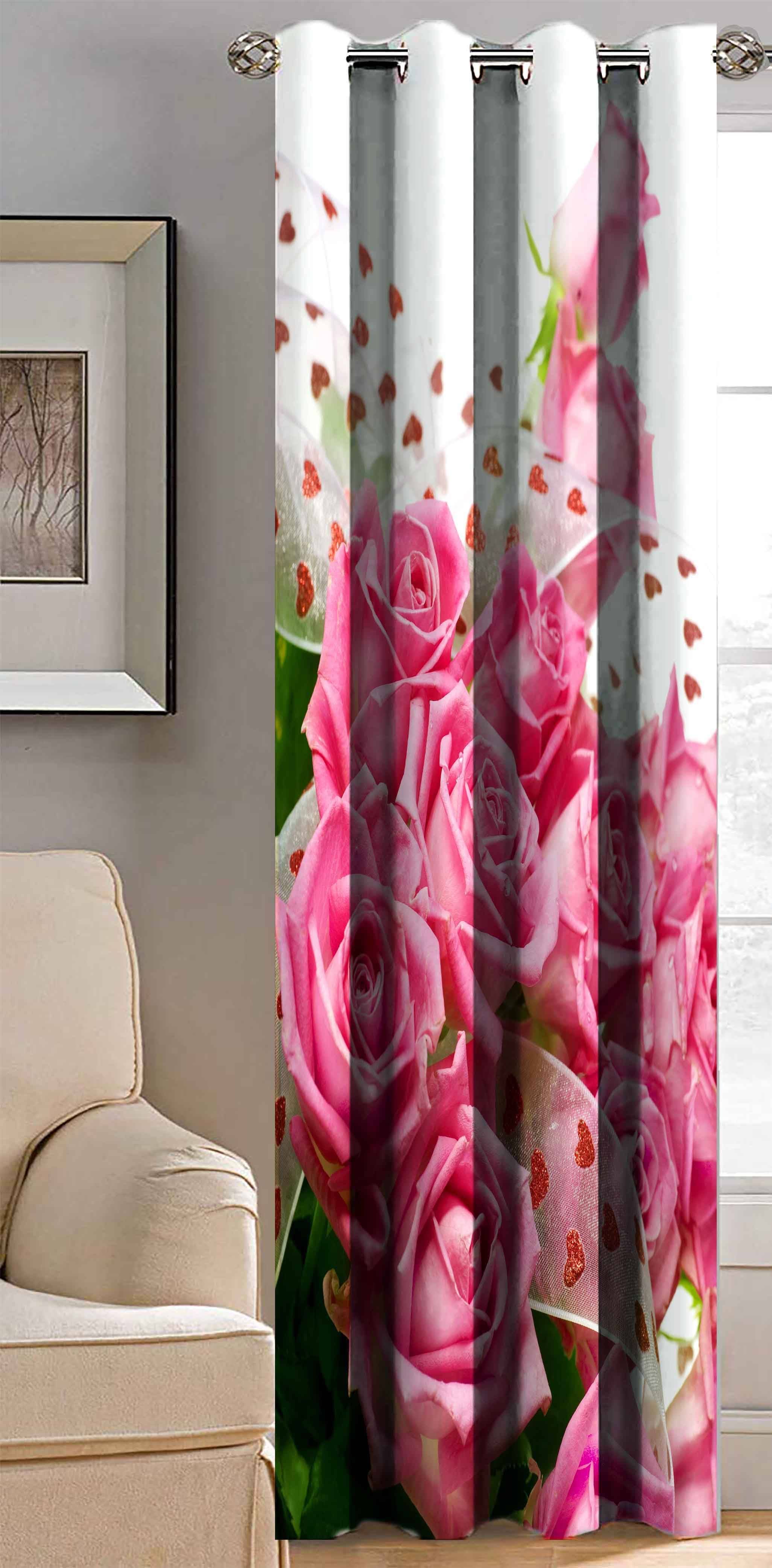     			BELLA TRUE Printed Semi-Transparent Curtain 9 ft Pack of 1 Pink