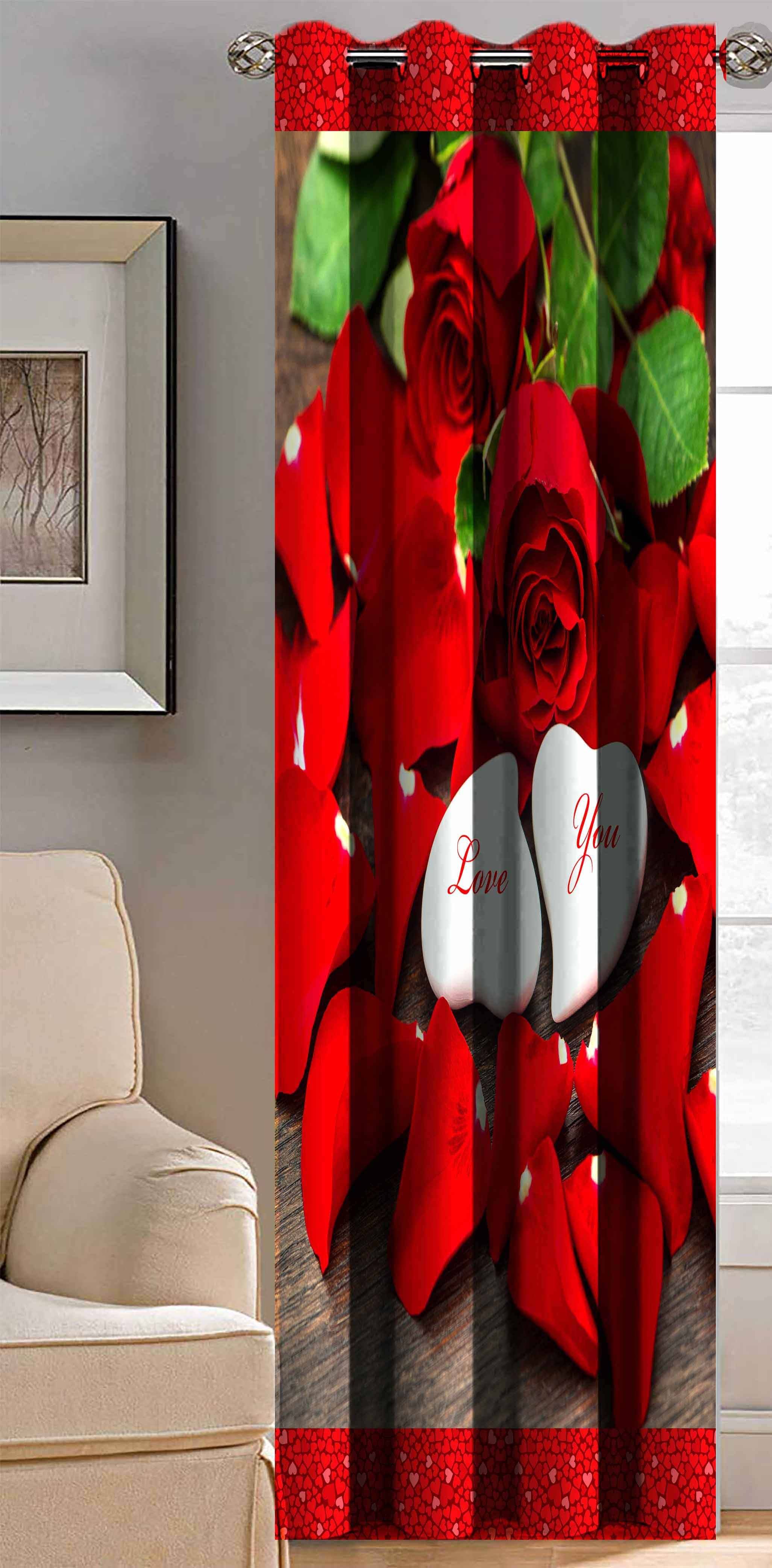     			BELLA TRUE Printed Semi-Transparent Curtain 9 ft Pack of 1 Red