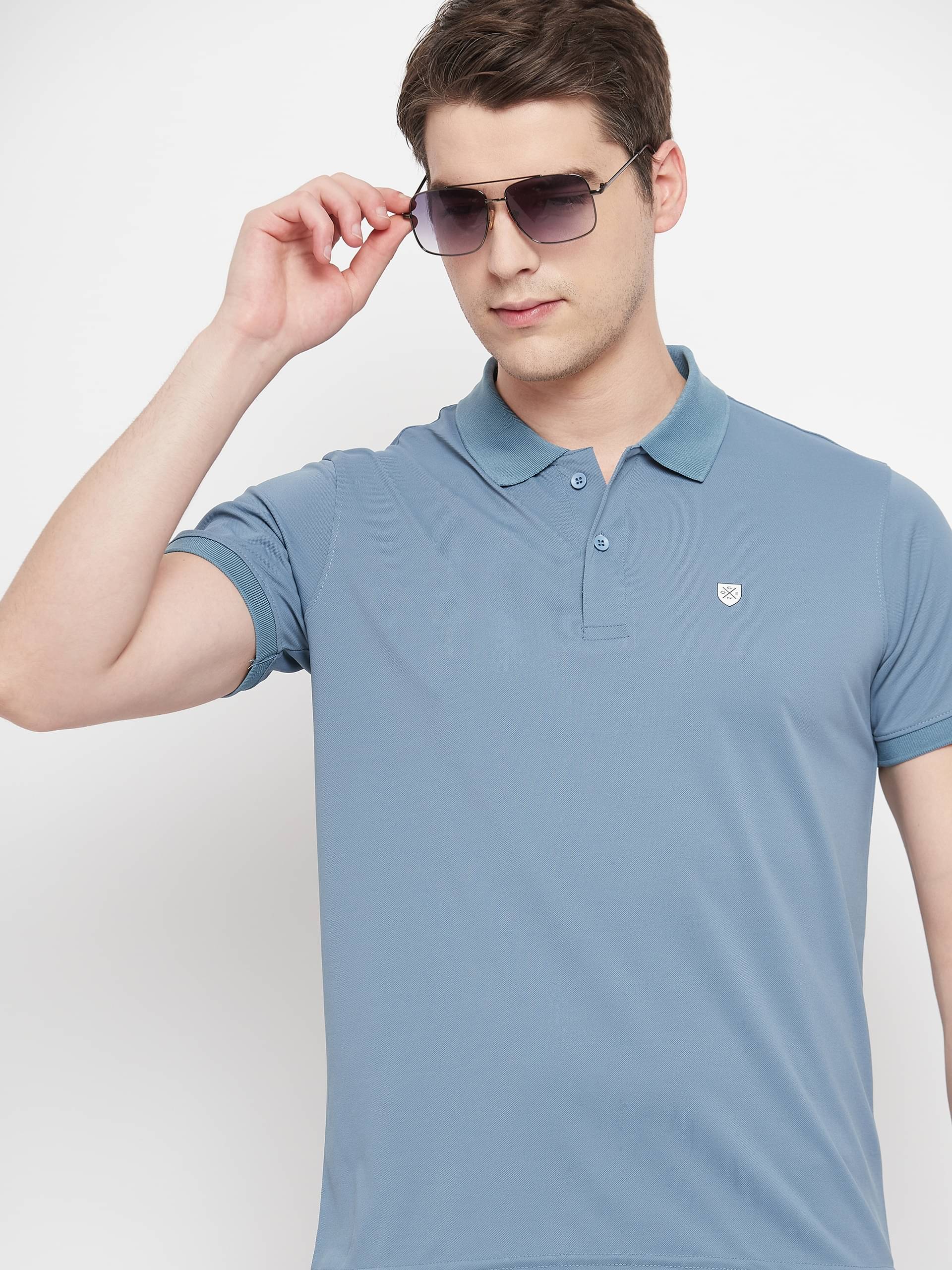     			OGEN Pack of 1 Cotton Blend Regular Fit Solid Half Sleeves Men's Polo T Shirt ( Blue )