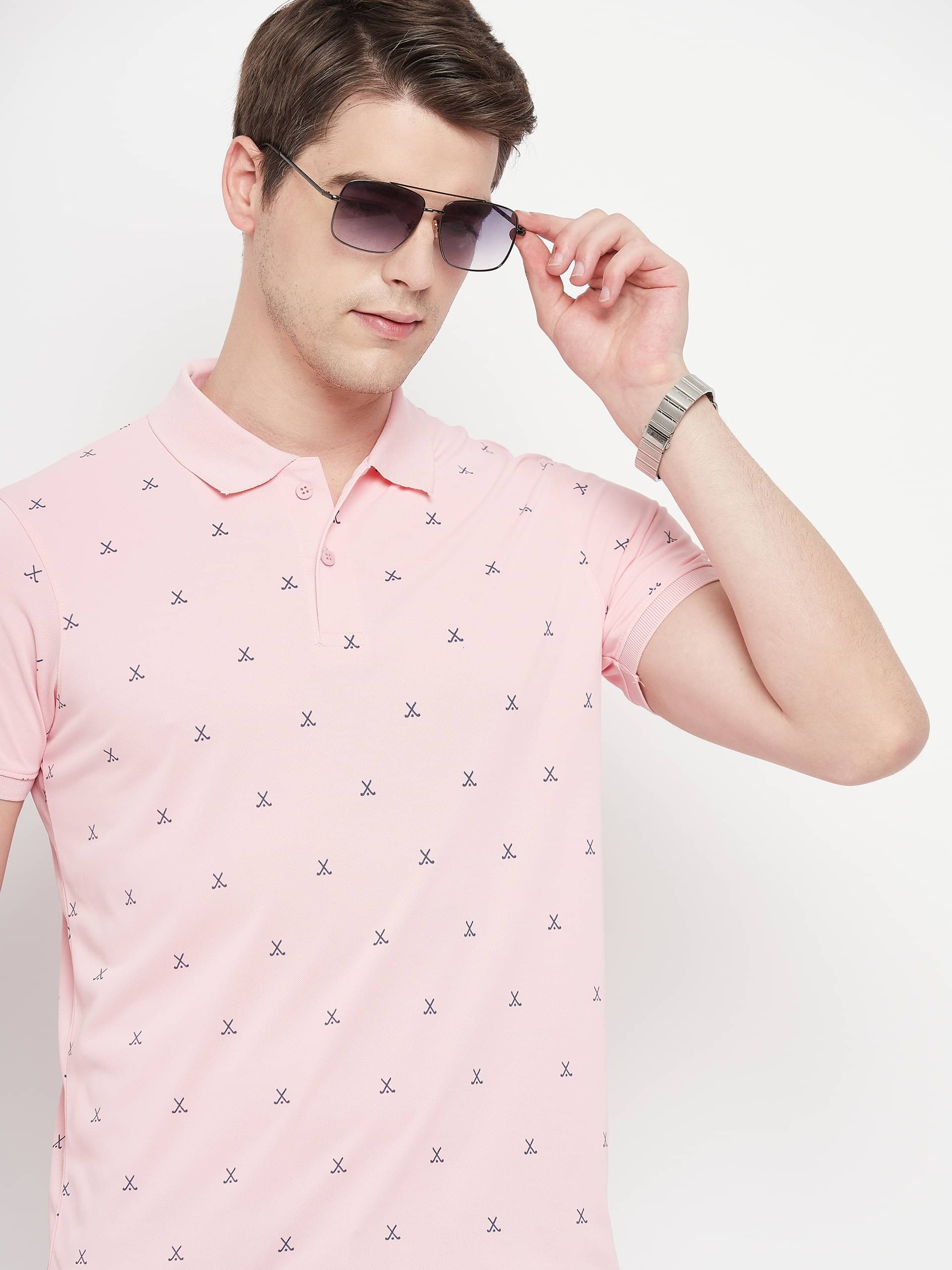 OGEN Pack of 1 Cotton Blend Regular Fit Printed Half Sleeves Men's Polo T Shirt ( Pink )     			OGEN Pack of 1 Cotton Blend Regular Fit Printed Half Sleeves Men's Polo T Shirt ( Pink )