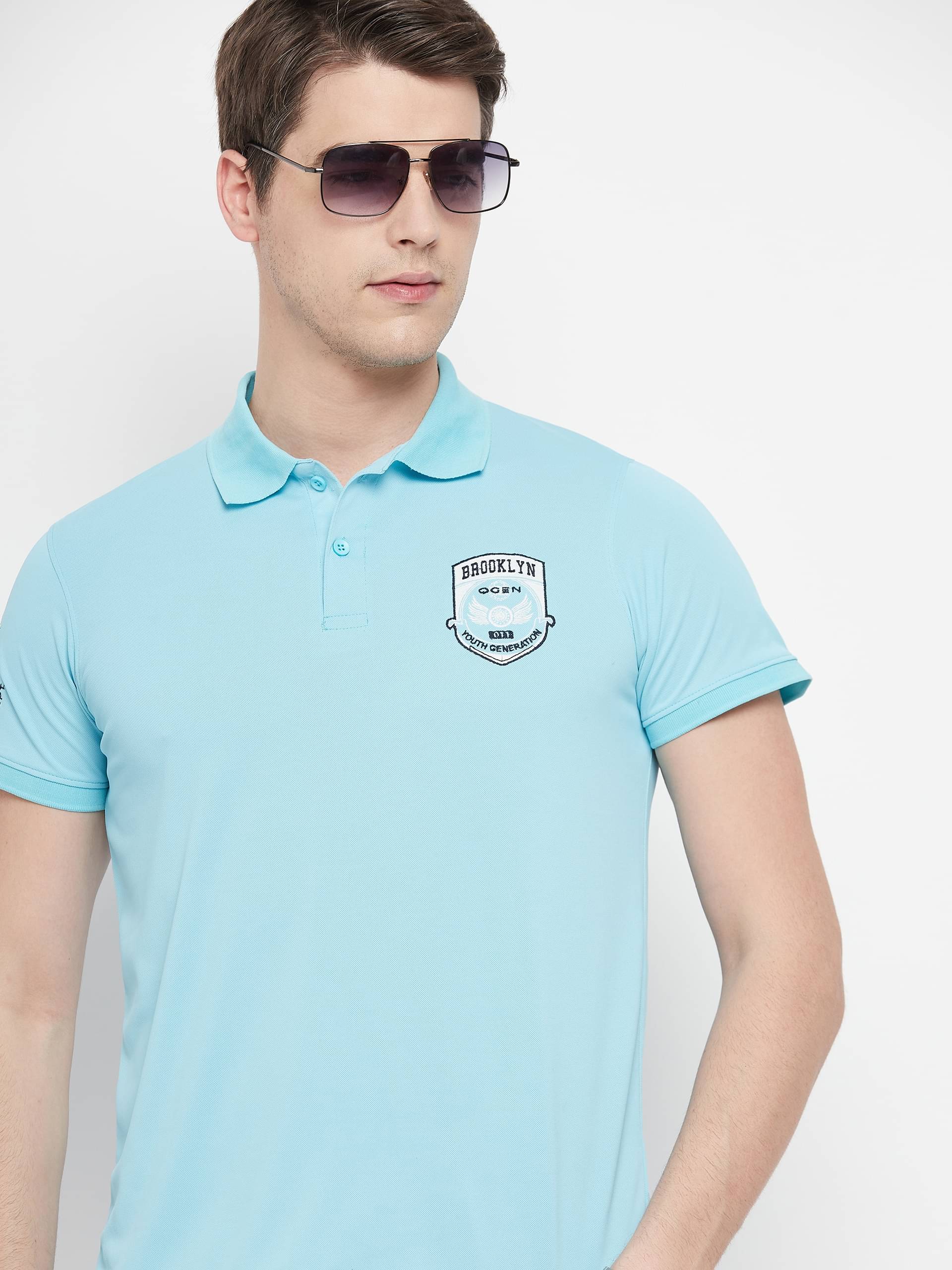 OGEN Pack of 1 Cotton Blend Regular Fit Embroidered Half Sleeves Men's Polo T Shirt ( Sky Blue )     			OGEN Pack of 1 Cotton Blend Regular Fit Embroidered Half Sleeves Men's Polo T Shirt ( Sky Blue )