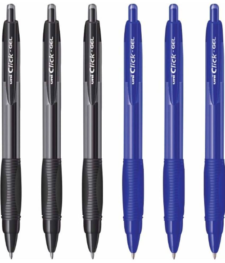 Uni Ball Click Gel Gel Pen (Pack Of 6, Black, Blue)