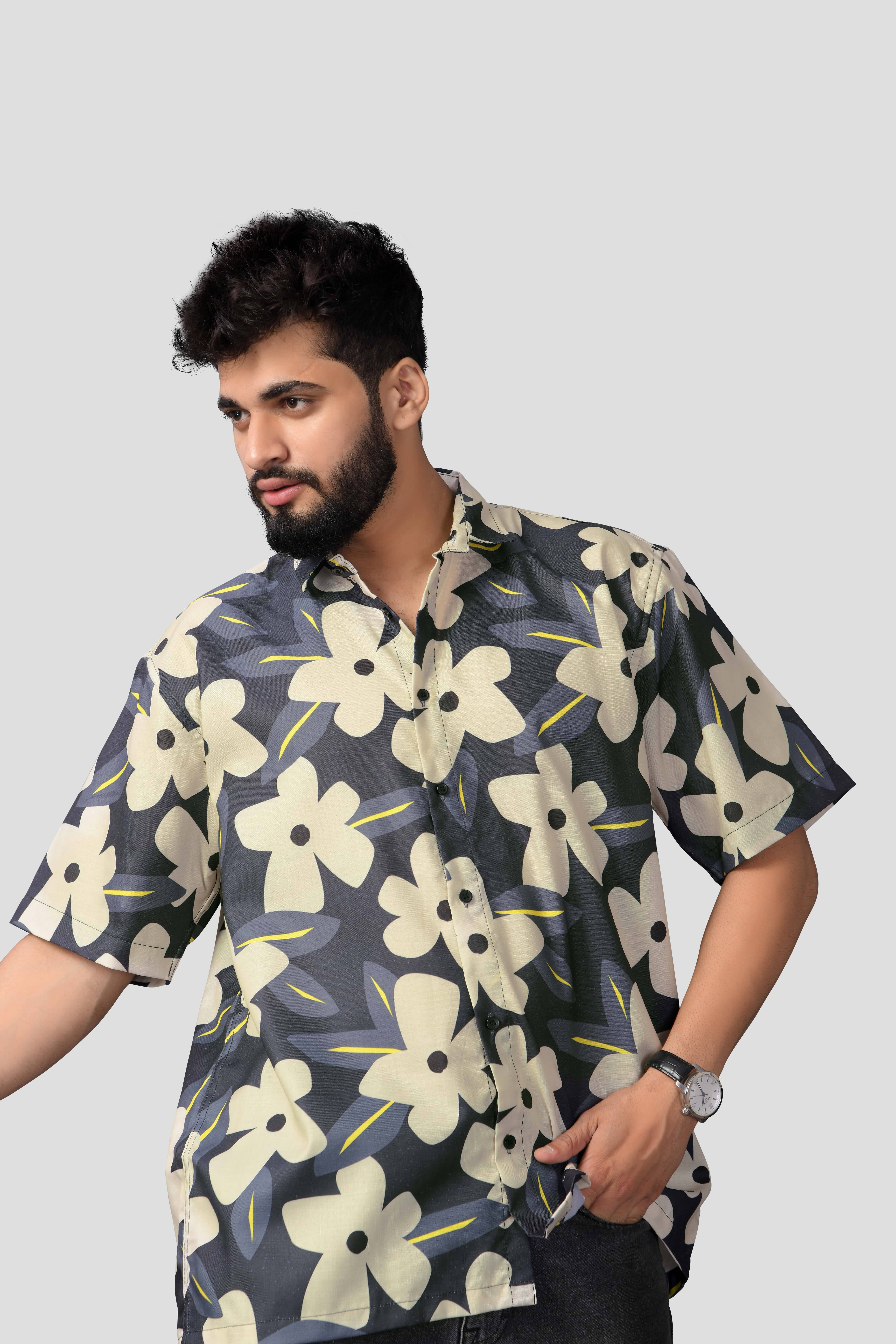 BROWN BROTHERS - Dark Grey Cotton Blend Oversized Fit Men's Casual Shirt ( Pack of 1 )