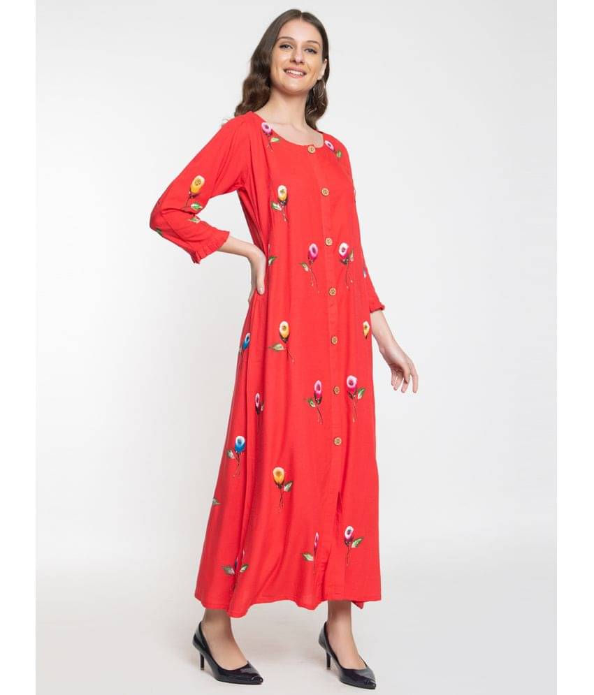 ELTHIA Women Rayon Printed Ethnic Dress ( Orange )     			ELTHIA Women Rayon Printed Ethnic Dress ( Orange )