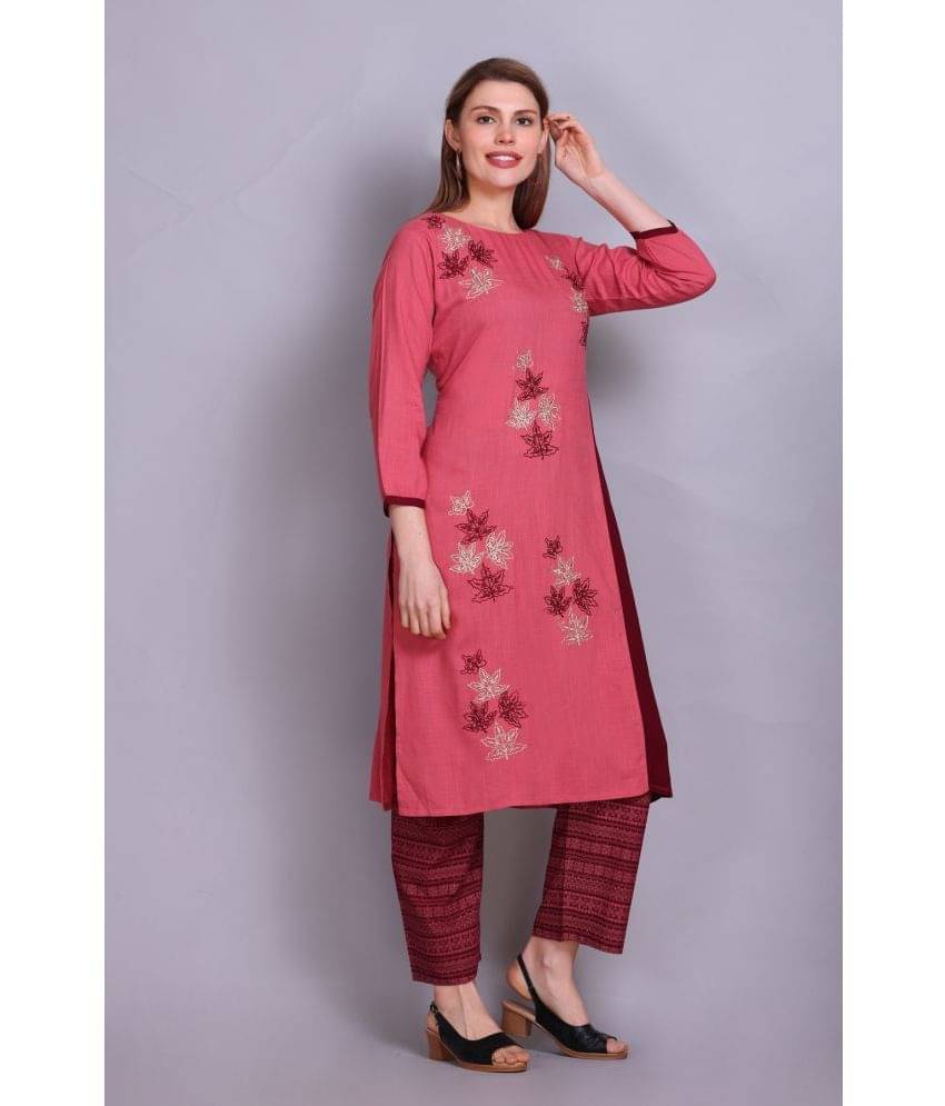 ELTHIA - Pink Cotton Women's Straight Kurti ( Pack of 1 ) ELTHIA - Pink Cotton Women's Straight Kurti ( Pack of 1 )