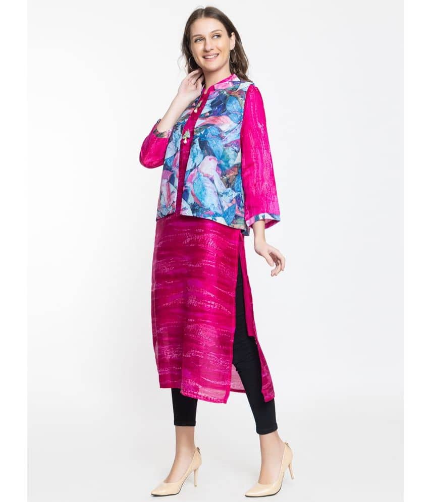 ELTHIA - Pink Silk Women's Jacket Style Kurti ( Pack of 1 ) - Kurtis, Tunics | Buy online on ZillyBuy