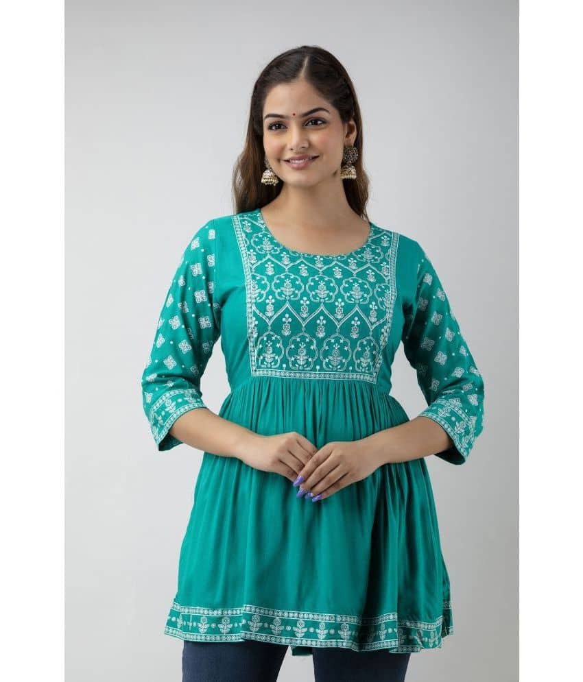 FABRR Women's Rayon Regular Top ( Light Blue )