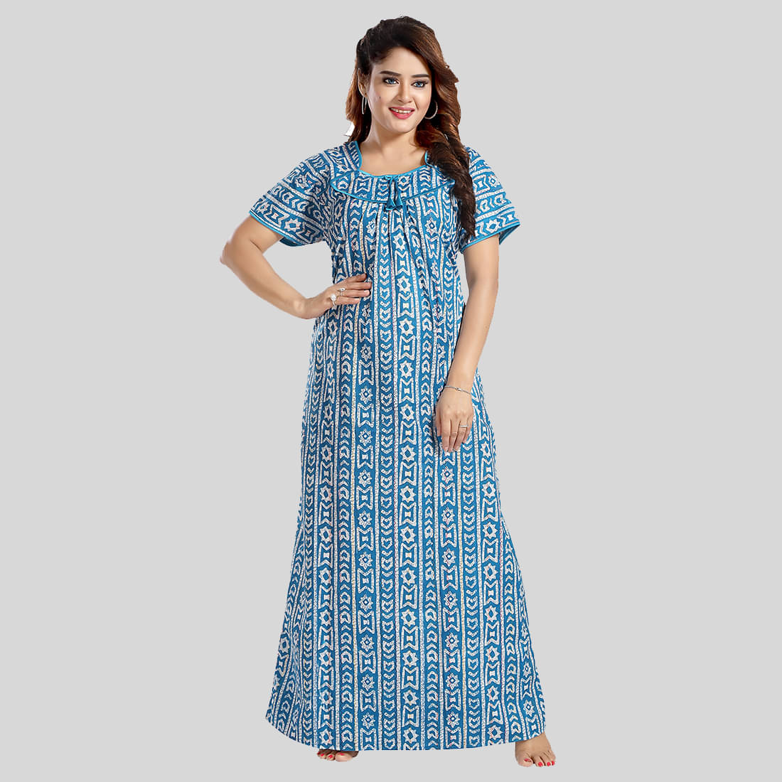 Gutthi - Blue Cotton Women's Nightwear Nighty & Night Gowns ( Pack of 1 ) Gutthi - Blue Cotton Women's Nightwear Nighty & Night Gowns ( Pack of 1 )