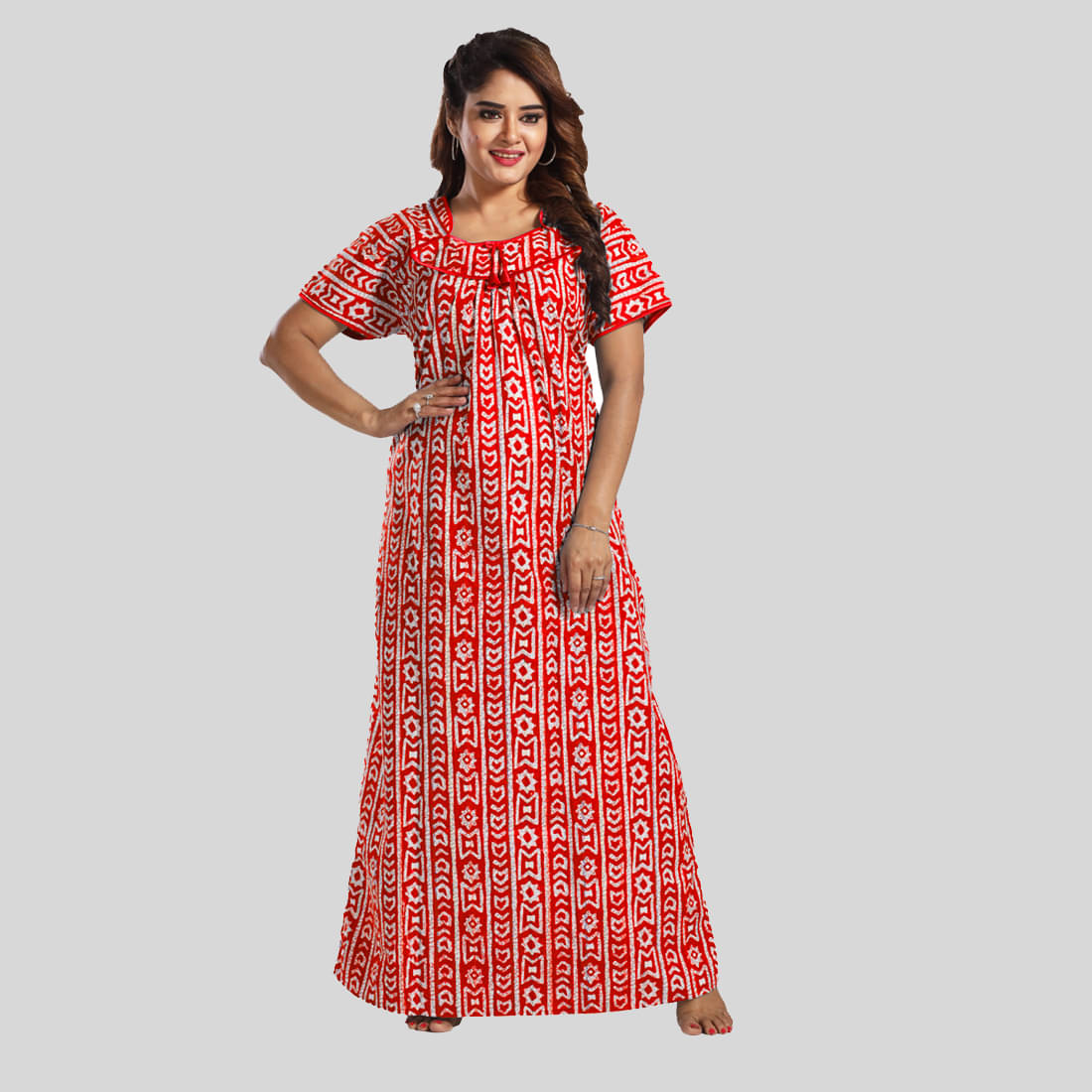 Gutthi - Red Cotton Women's Nightwear Nighty & Night Gowns ( Pack of 1 )     			Gutthi - Red Cotton Women's Nightwear Nighty & Night Gowns ( Pack of 1 )
