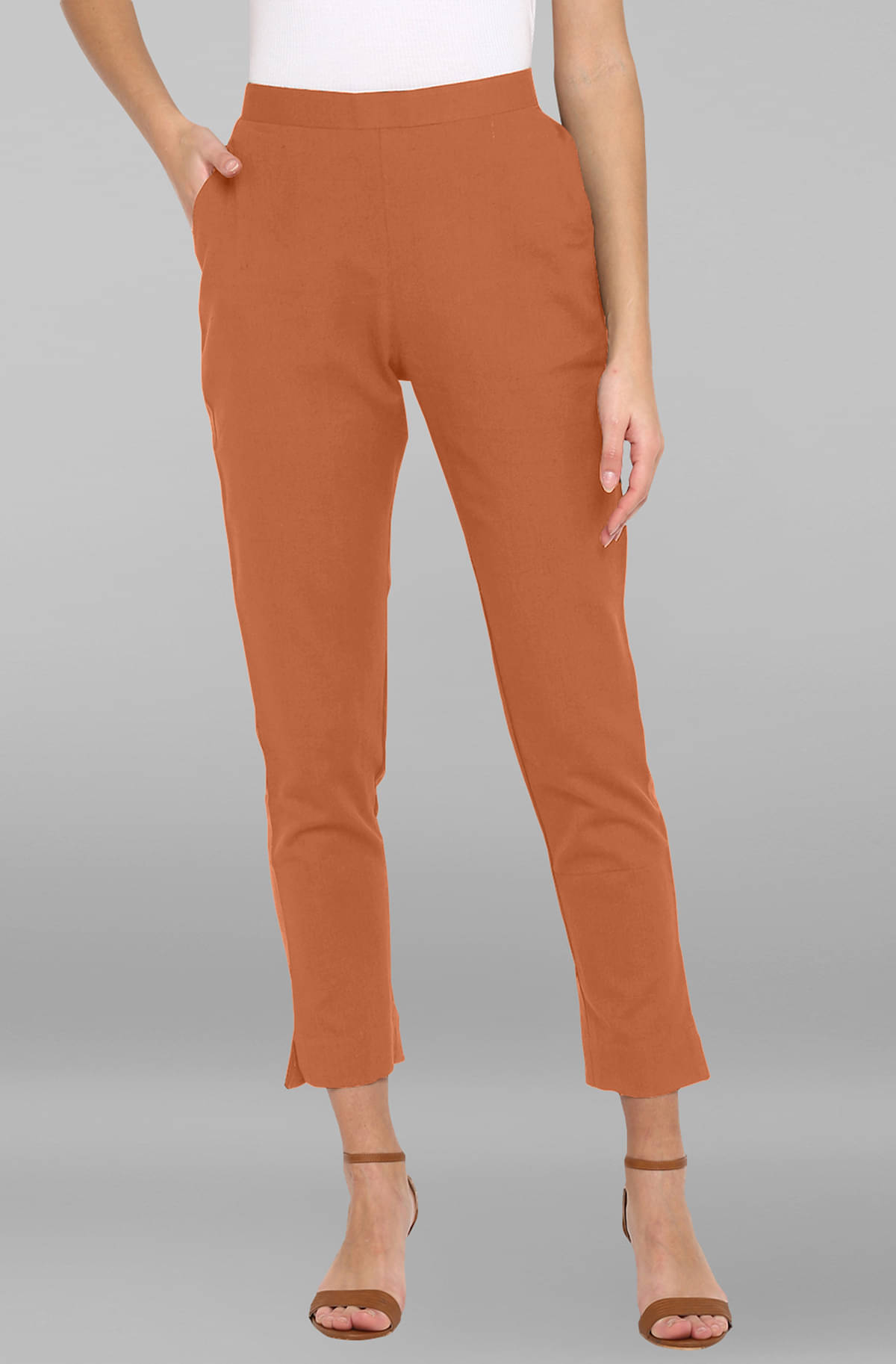    			Janasya - Orange Cotton Blend Regular Women's Casual Pants ( Pack of 1 )