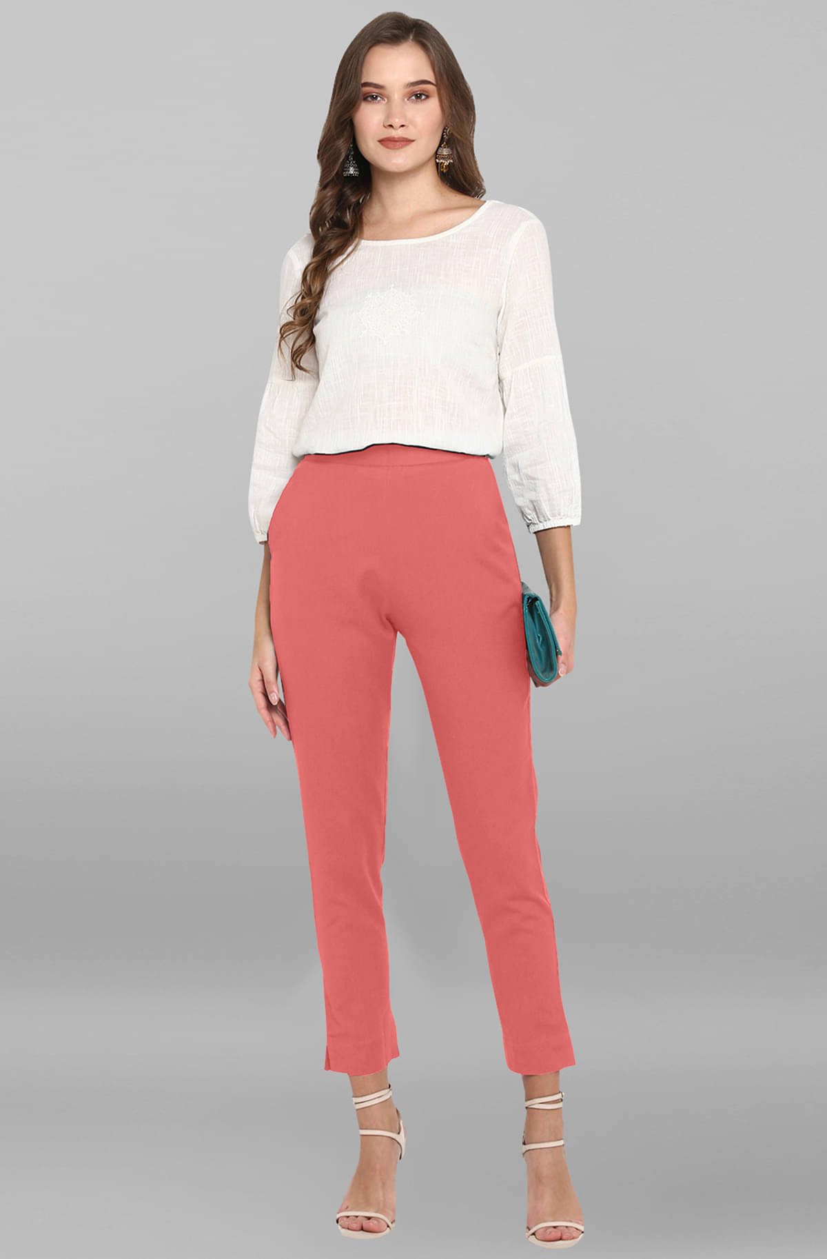     			Janasya - Pink Cotton Blend Regular Women's Casual Pants ( Pack of 1 )