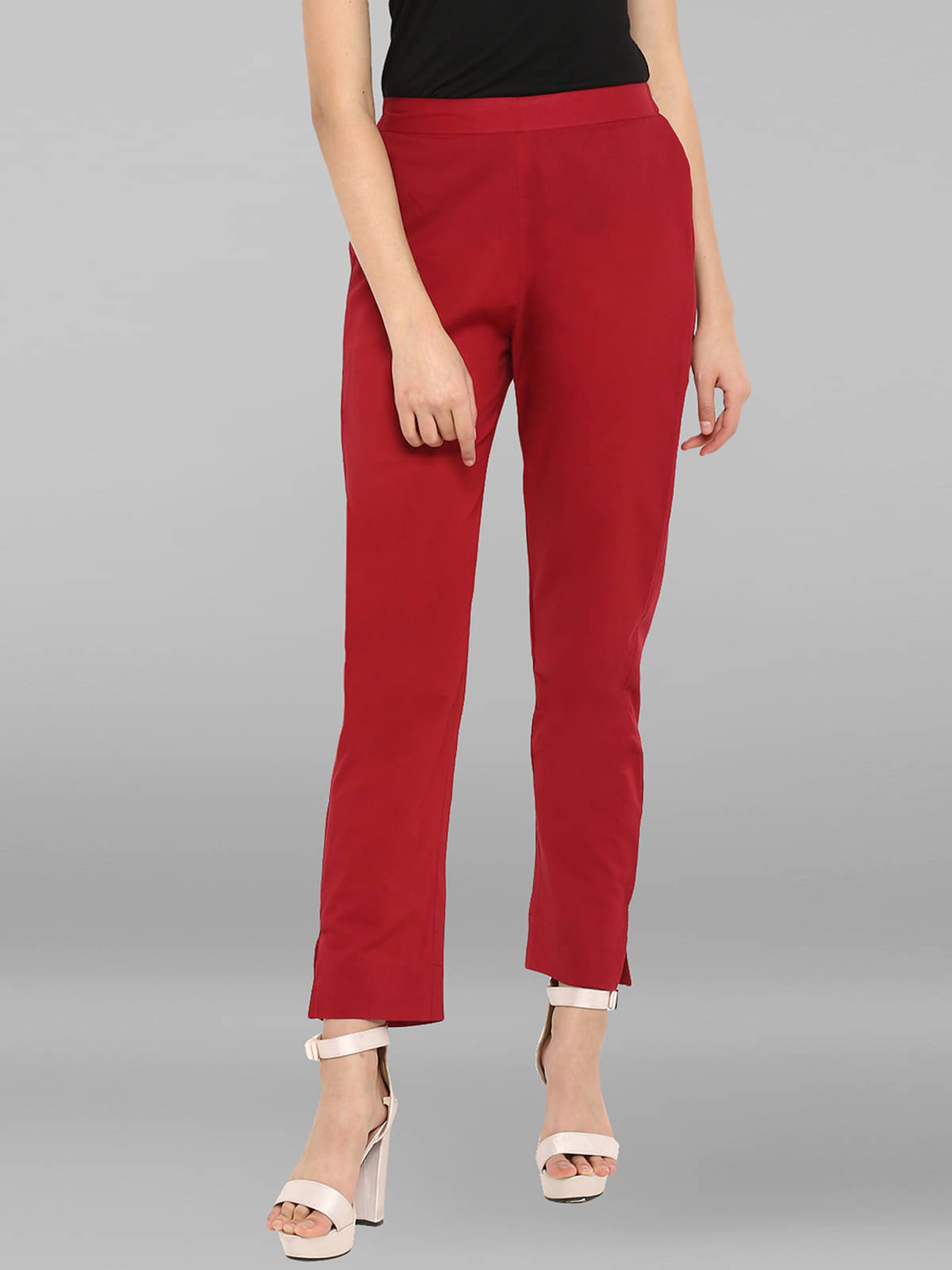     			Janasya - Red Cotton Blend Regular Women's Casual Pants ( Pack of 1 )