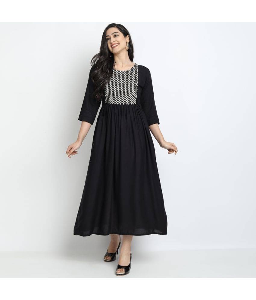     			KRISKA - Black Rayon Women's Flared Kurti ( Pack of 1 )