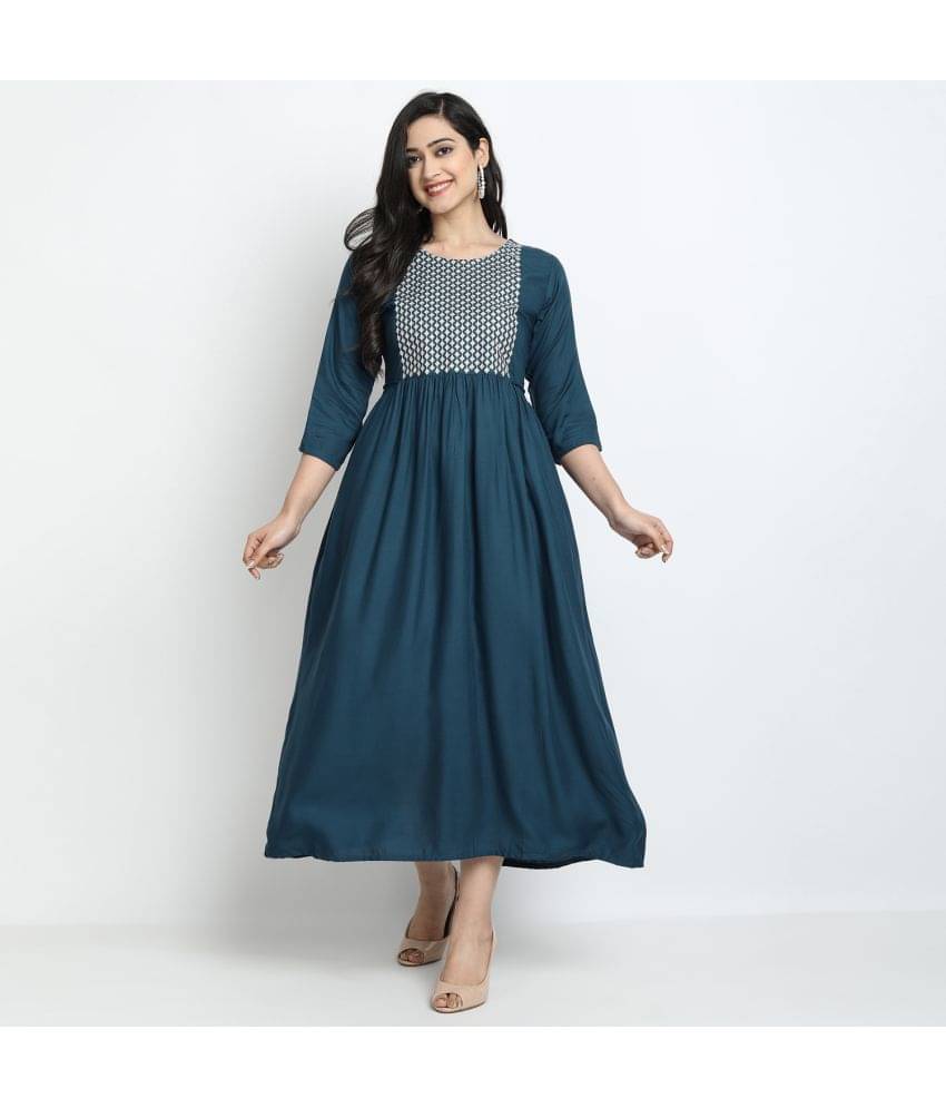 KRISKA - Blue Rayon Women's Flared Kurti ( Pack of 1 ) KRISKA - Blue Rayon Women's Flared Kurti ( Pack of 1 )