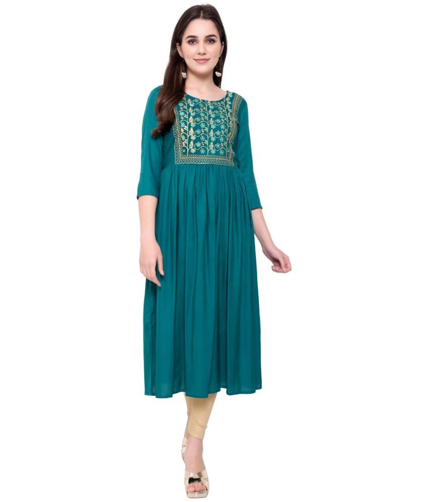 KRISKA - Blue Rayon Women's Flared Kurti ( Pack of 1 ) - Kurtis, Tunics | Buy online on ZillyBuy