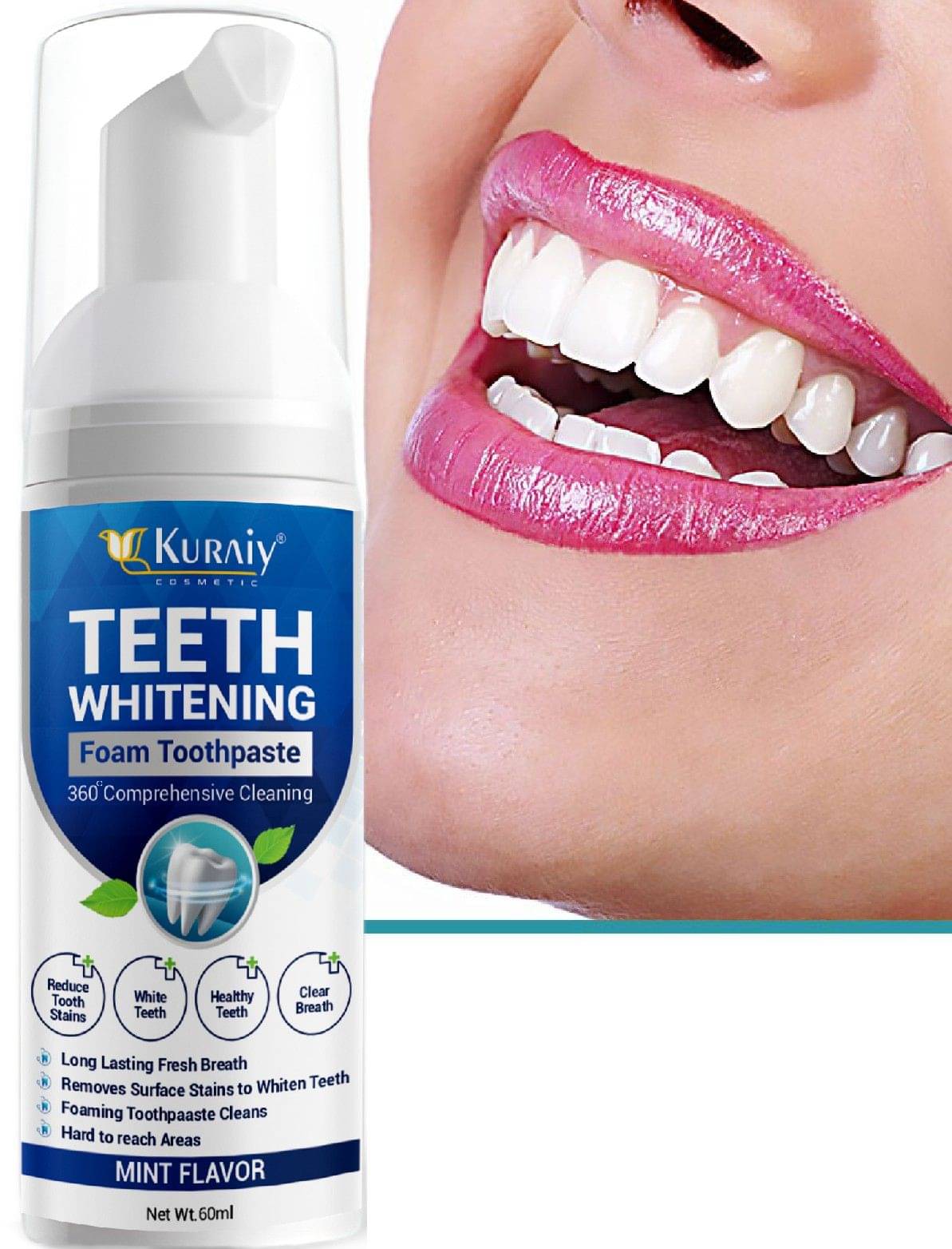 KURAIY Teeth Whitening Oral Hygiene Breath Toothpaste Foam 60ML KURAIY Teeth Whitening Oral Hygiene Breath Toothpaste Foam 60ML