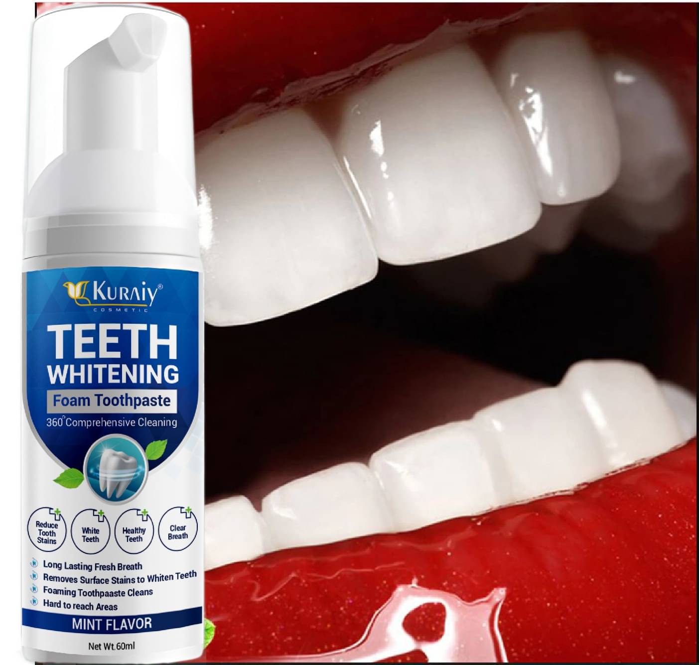 KURAIY Teeth Whitening Oral Hygiene Breath Toothpaste Foam 60ML KURAIY Teeth Whitening Oral Hygiene Breath Toothpaste Foam 60ML