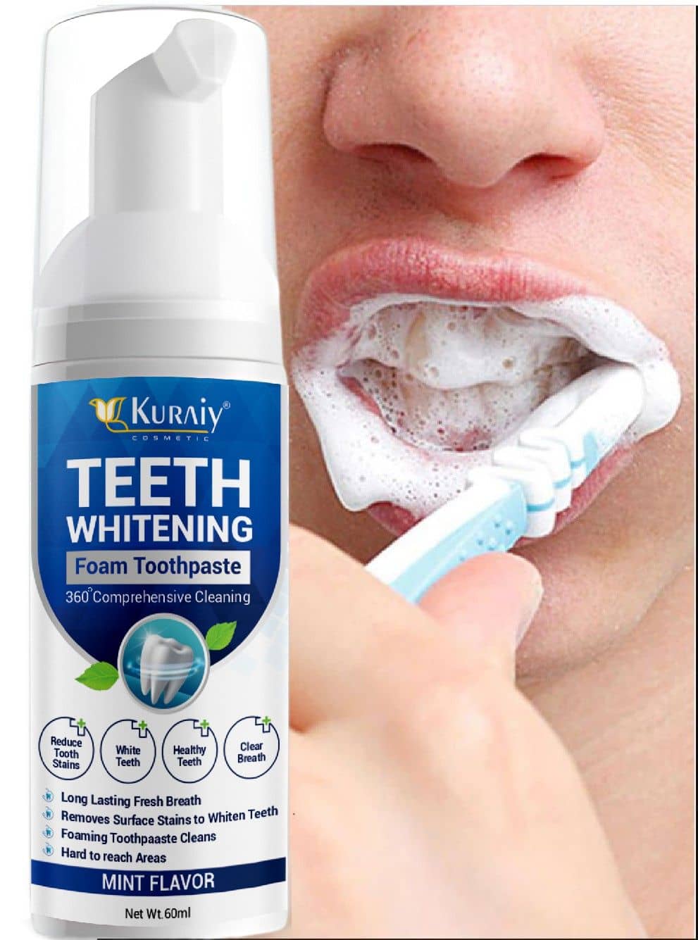 KURAIY Teeth Whitening Oral Hygiene Breath Toothpaste Foam 60ML