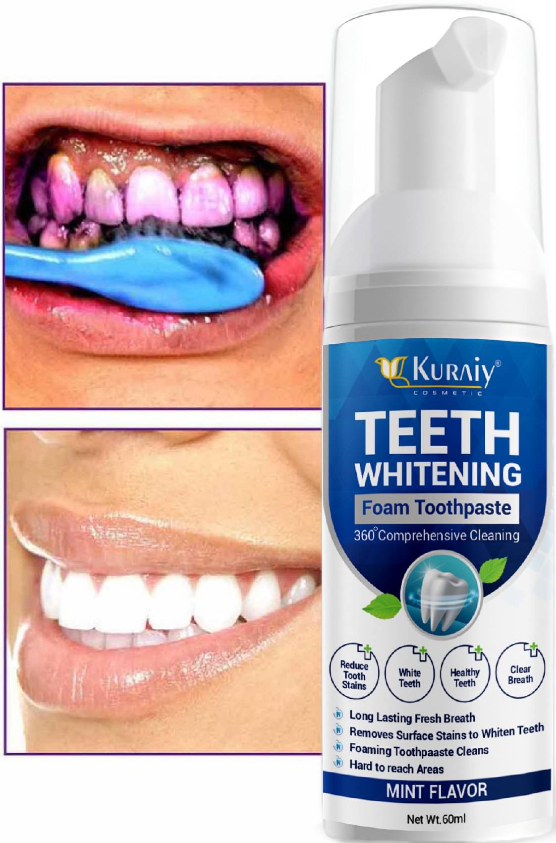 KURAIY Teeth Whitening Oral Hygiene Breath Toothpaste Foam 60ML KURAIY Teeth Whitening Oral Hygiene Breath Toothpaste Foam 60ML