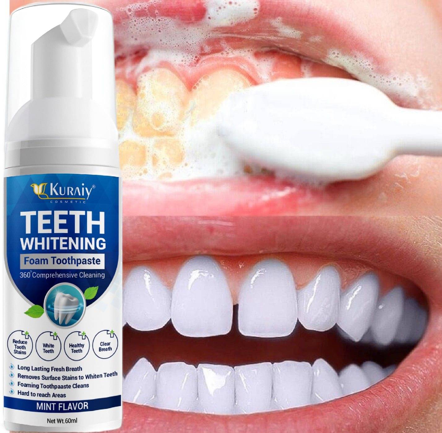     			KURAIY Teeth Whitening Oral Hygiene Breath Toothpaste Foam 60ML