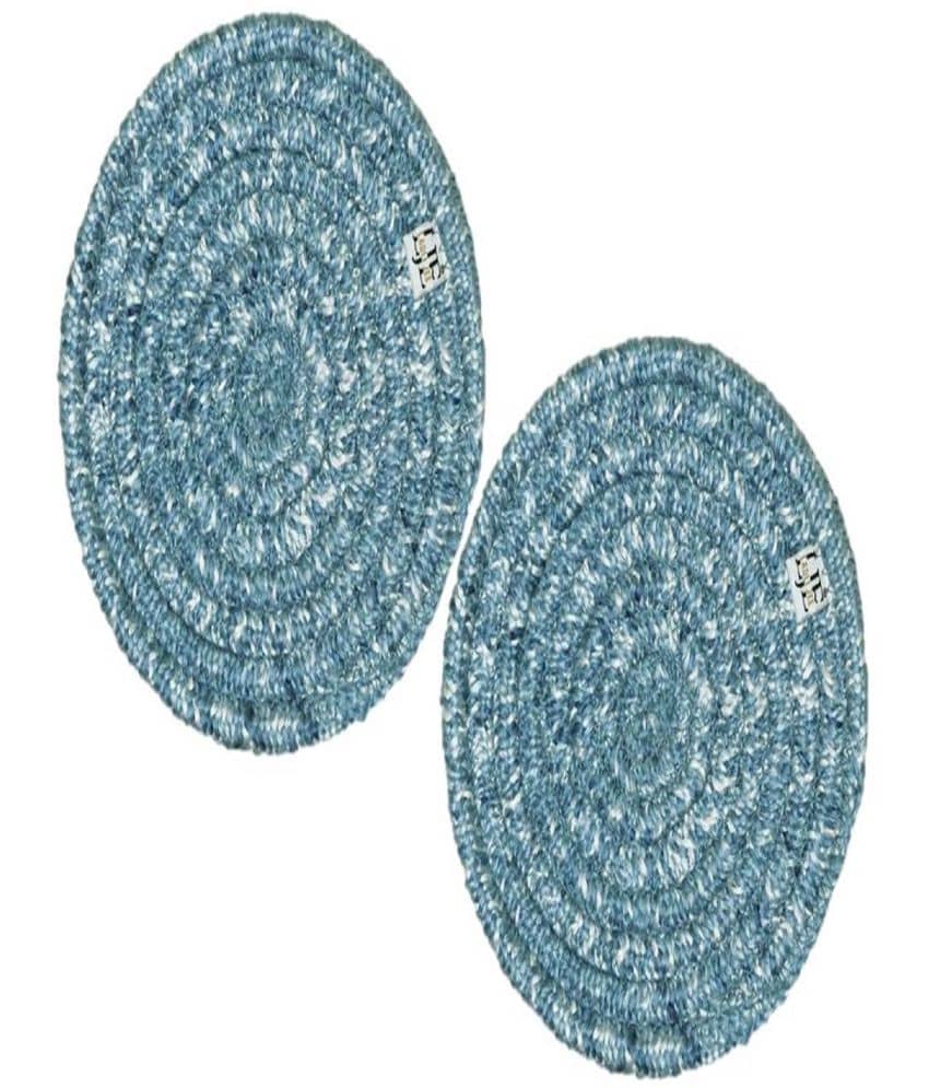 LADLI JEE Polyester Abstract Round Table Mats 20 cm 20 cm Pack of 2 - Blue