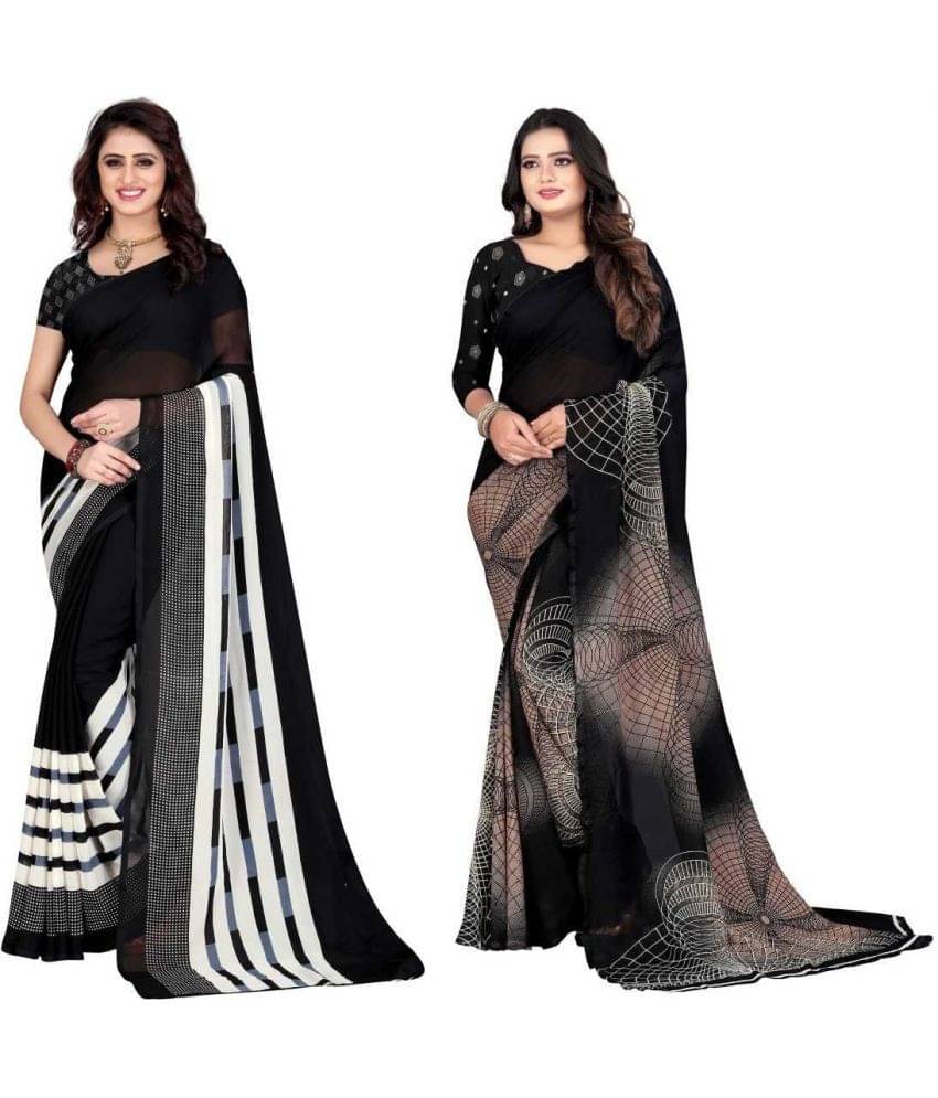 LEELAVATI Georgette Printed Saree With Unstitched Blouse Piece ( Black ) LEELAVATI Georgette Printed Saree With Unstitched Blouse Piece ( Black )