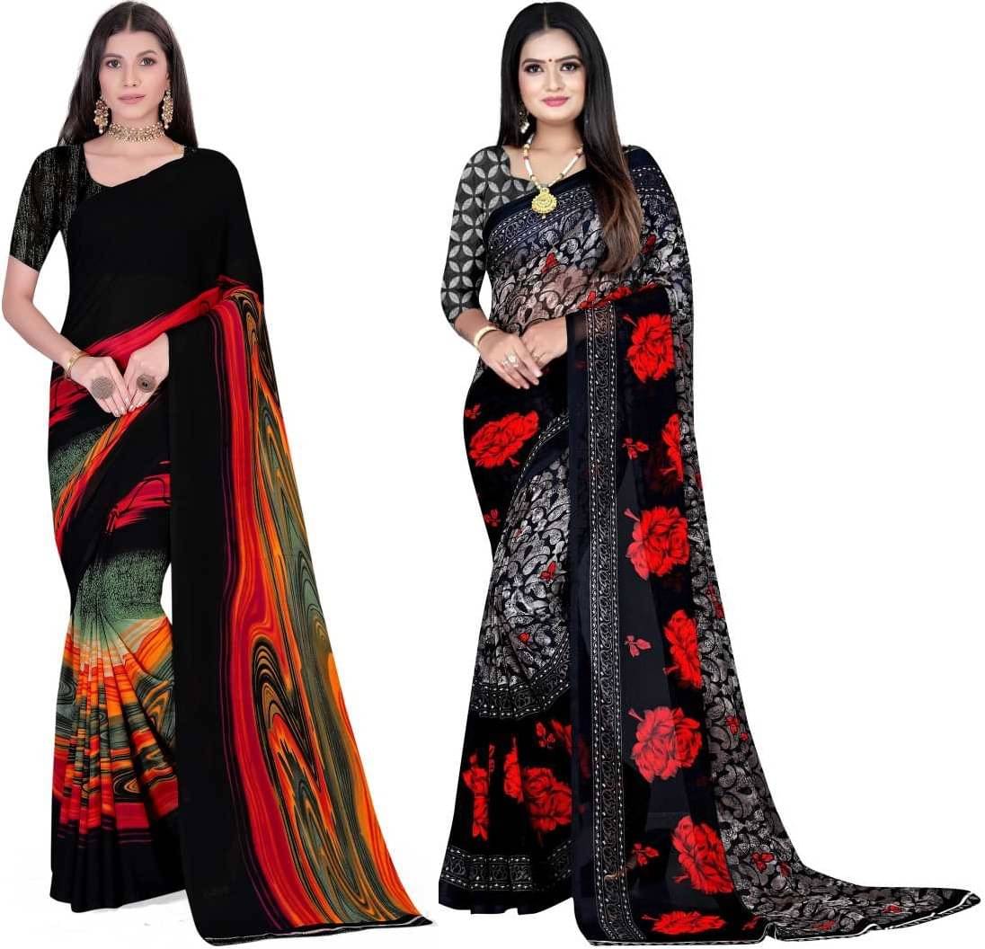     			LEELAVATI Georgette Printed Saree With Unstitched Blouse Piece ( Black )