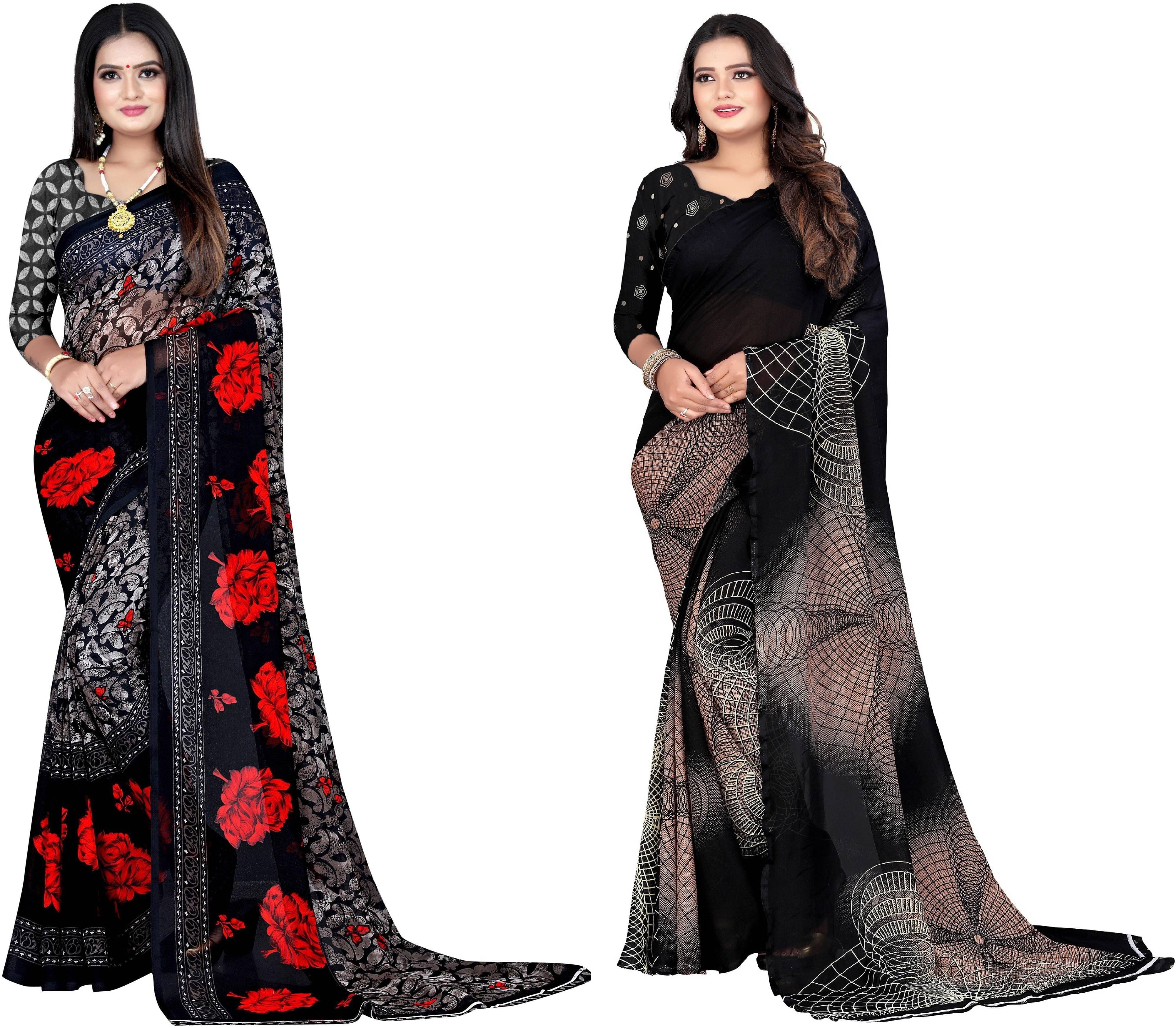     			LEELAVATI Georgette Printed Saree With Unstitched Blouse Piece ( Black )