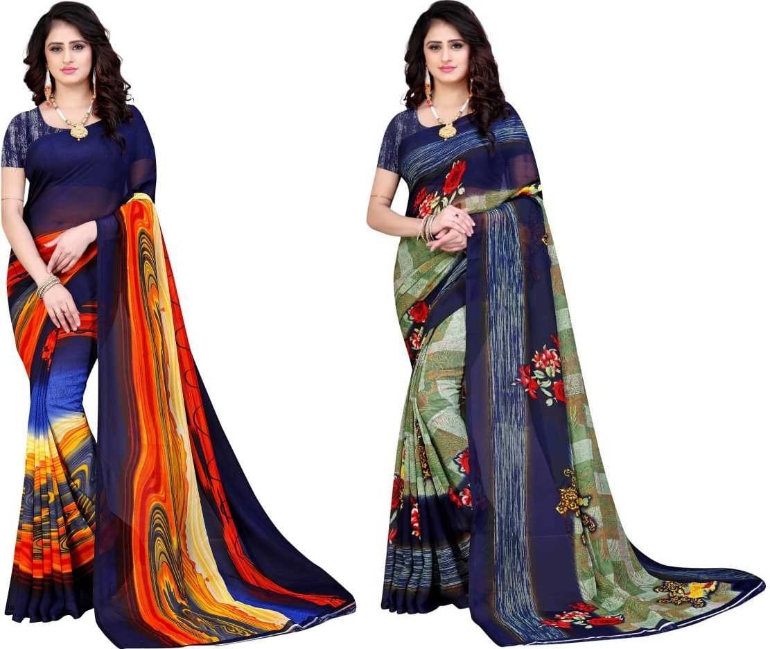 LEELAVATI Georgette Printed Saree With Unstitched Blouse Piece ( Blue ) LEELAVATI Georgette Printed Saree With Unstitched Blouse Piece ( Blue )