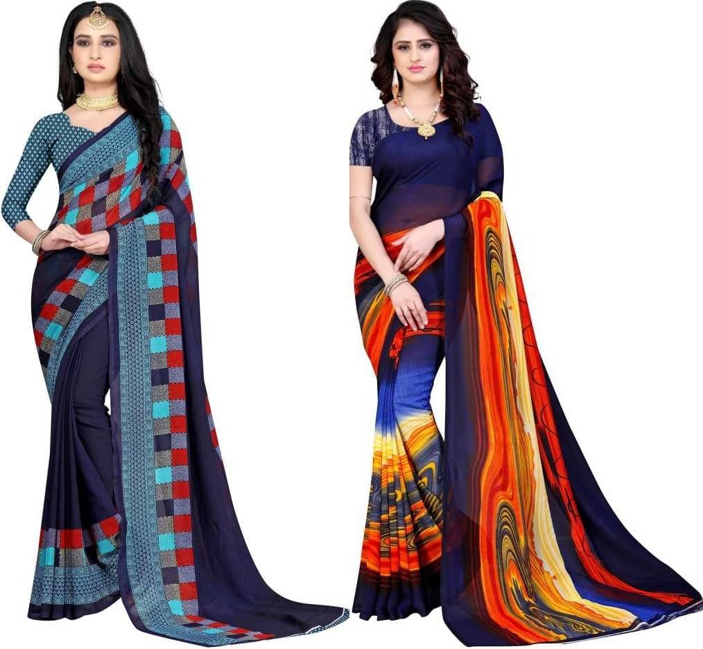LEELAVATI Georgette Printed Saree With Unstitched Blouse Piece ( Blue ) LEELAVATI Georgette Printed Saree With Unstitched Blouse Piece ( Blue )