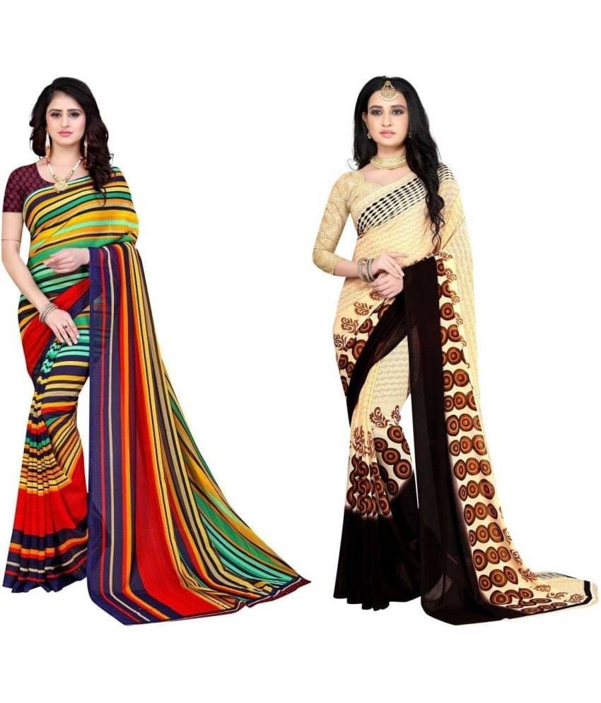 LEELAVATI Georgette Printed Saree With Unstitched Blouse Piece ( Cream ) LEELAVATI Georgette Printed Saree With Unstitched Blouse Piece ( Cream )