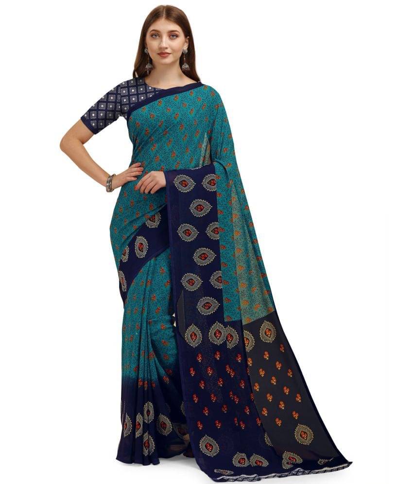     			LEELAVATI Georgette Printed Saree With Unstitched Blouse Piece ( Green )