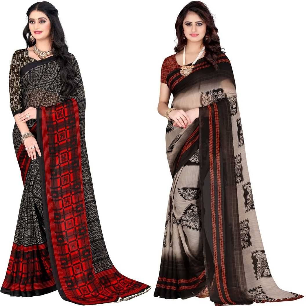     			LEELAVATI Georgette Printed Saree With Unstitched Blouse Piece ( Grey )