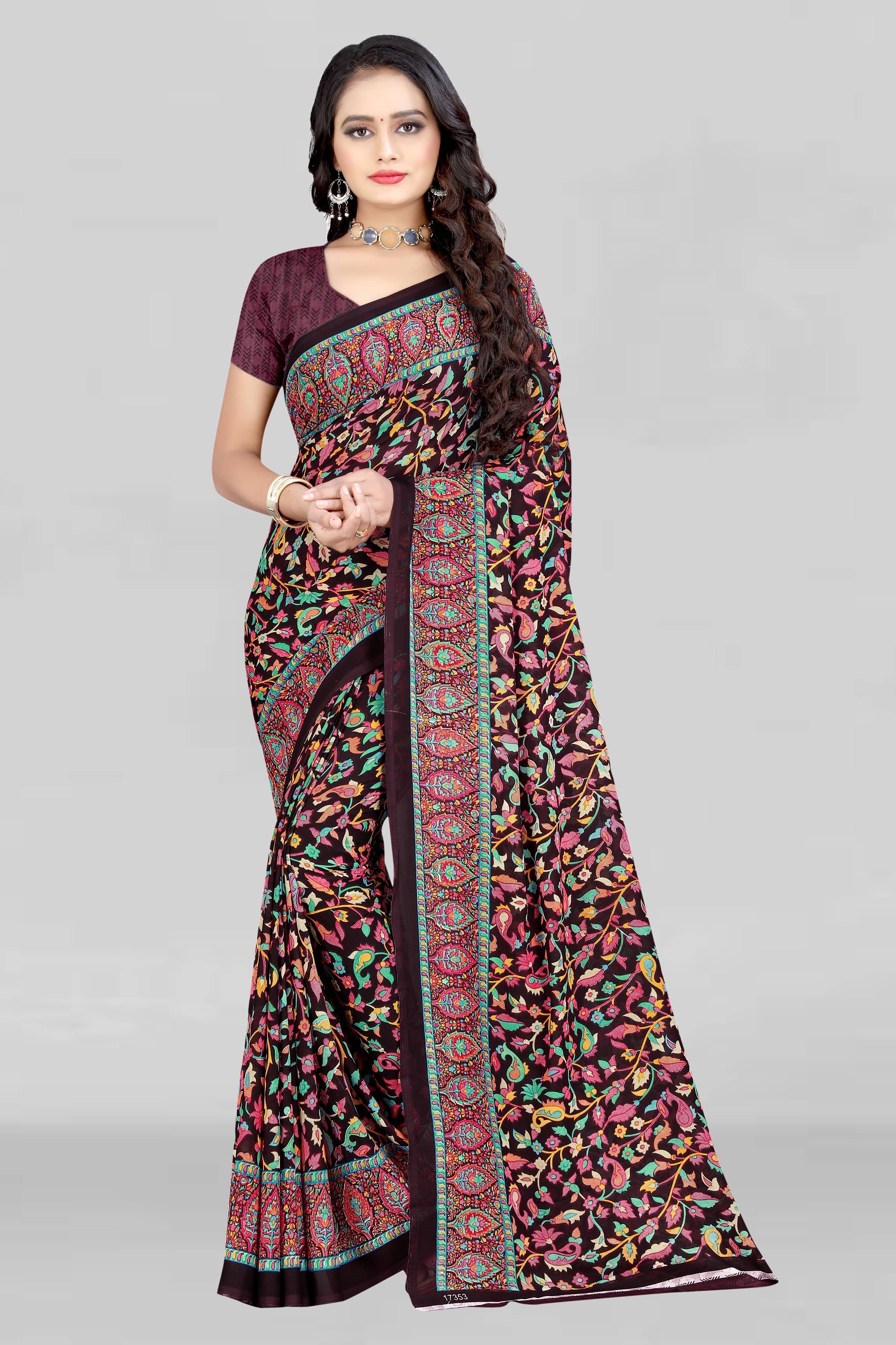     			LEELAVATI Georgette Printed Saree With Unstitched Blouse Piece ( Maroon )