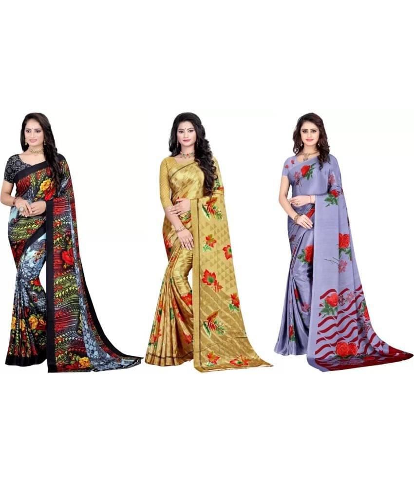 LEELAVATI Crepe Printed Saree With Unstitched Blouse Piece ( Multicolor ) LEELAVATI Crepe Printed Saree With Unstitched Blouse Piece ( Multicolor )