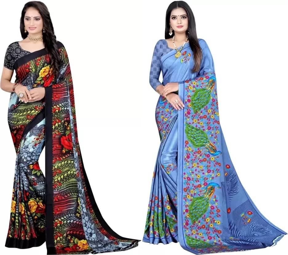 LEELAVATI Crepe Printed Saree With Unstitched Blouse Piece ( Multicolor ) LEELAVATI Crepe Printed Saree With Unstitched Blouse Piece ( Multicolor )