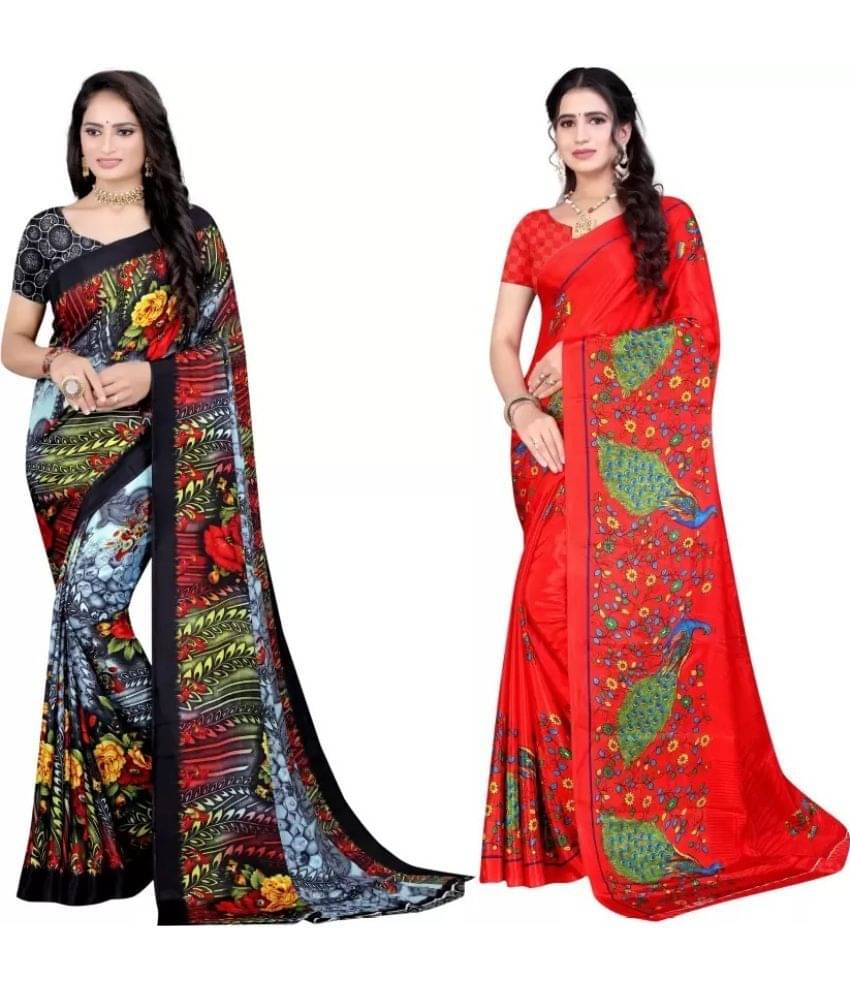 LEELAVATI Crepe Printed Saree With Unstitched Blouse Piece ( Multicolor ) LEELAVATI Crepe Printed Saree With Unstitched Blouse Piece ( Multicolor )