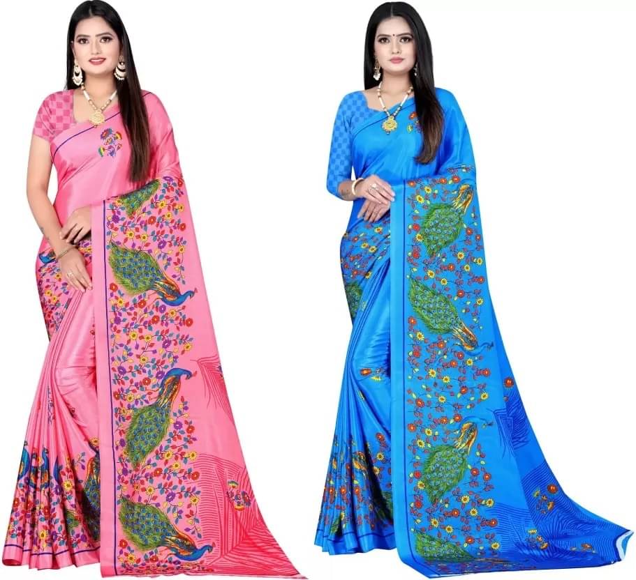 LEELAVATI Crepe Printed Saree With Unstitched Blouse Piece ( Multicolor ) LEELAVATI Crepe Printed Saree With Unstitched Blouse Piece ( Multicolor )