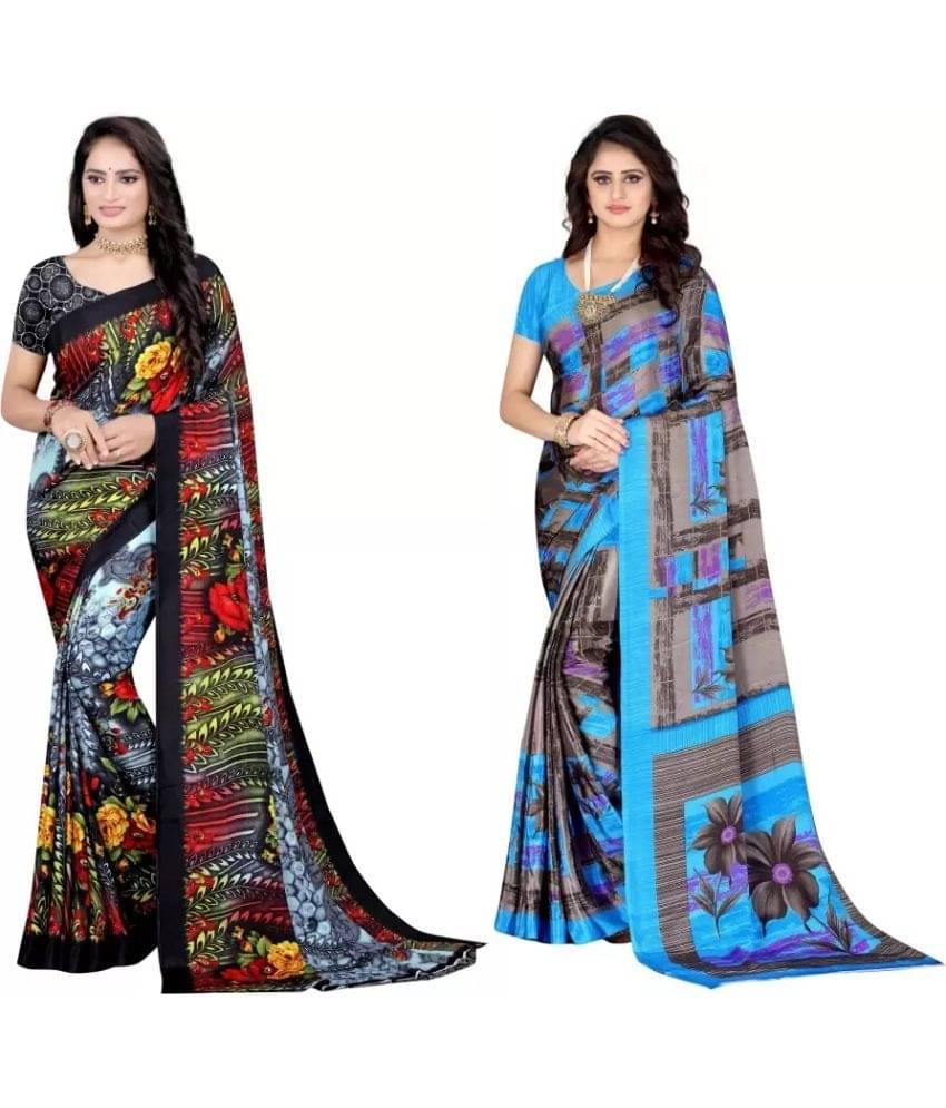     			LEELAVATI Crepe Printed Saree With Unstitched Blouse Piece ( Multicolor )
