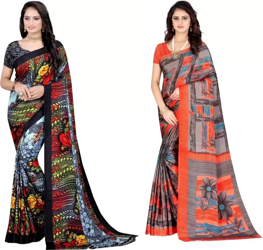 LEELAVATI Crepe Printed Saree With Unstitched Blouse Piece ( Multicolor ) LEELAVATI Crepe Printed Saree With Unstitched Blouse Piece ( Multicolor )