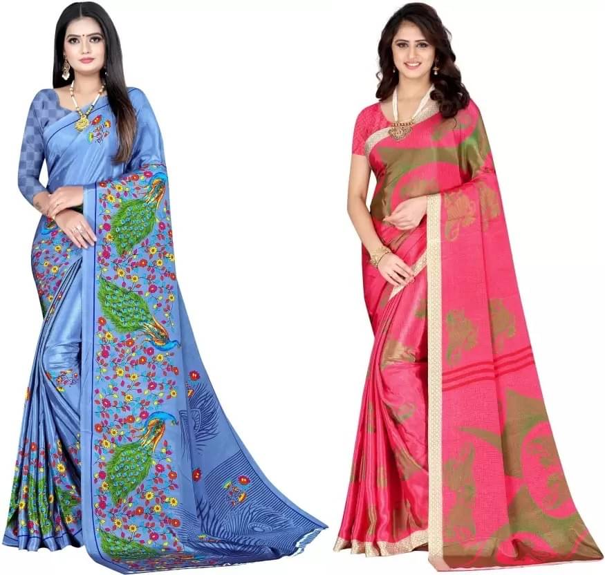 LEELAVATI Crepe Printed Saree With Unstitched Blouse Piece ( Multicolor )     			LEELAVATI Crepe Printed Saree With Unstitched Blouse Piece ( Multicolor )