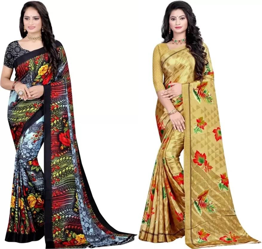LEELAVATI Crepe Printed Saree With Unstitched Blouse Piece ( Multicolor ) LEELAVATI Crepe Printed Saree With Unstitched Blouse Piece ( Multicolor )