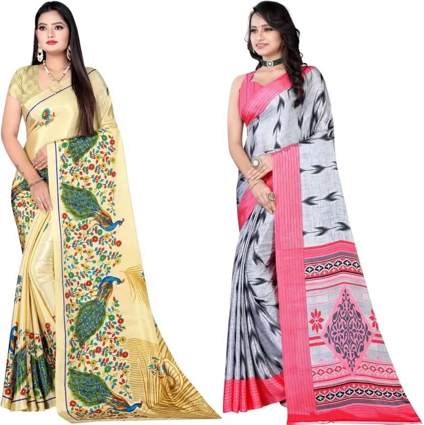 LEELAVATI Crepe Printed Saree With Unstitched Blouse Piece ( Multicolor ) LEELAVATI Crepe Printed Saree With Unstitched Blouse Piece ( Multicolor )