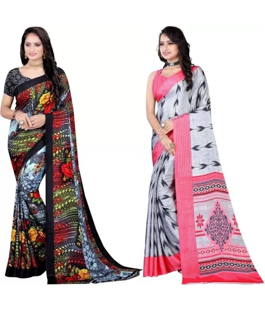 LEELAVATI Crepe Printed Saree With Unstitched Blouse Piece ( Multicolor ) LEELAVATI Crepe Printed Saree With Unstitched Blouse Piece ( Multicolor )