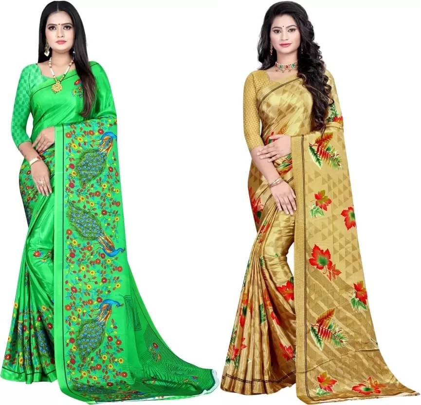 LEELAVATI Crepe Printed Saree With Unstitched Blouse Piece ( Multicolor ) LEELAVATI Crepe Printed Saree With Unstitched Blouse Piece ( Multicolor )