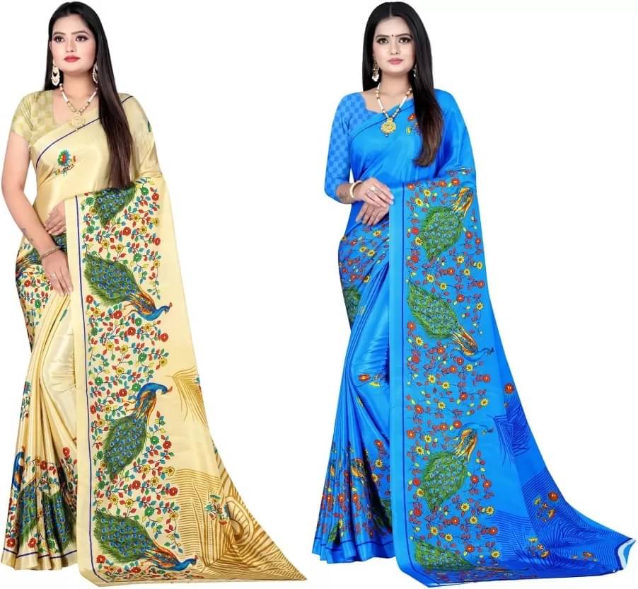     			LEELAVATI Crepe Printed Saree With Unstitched Blouse Piece ( Multicolor )