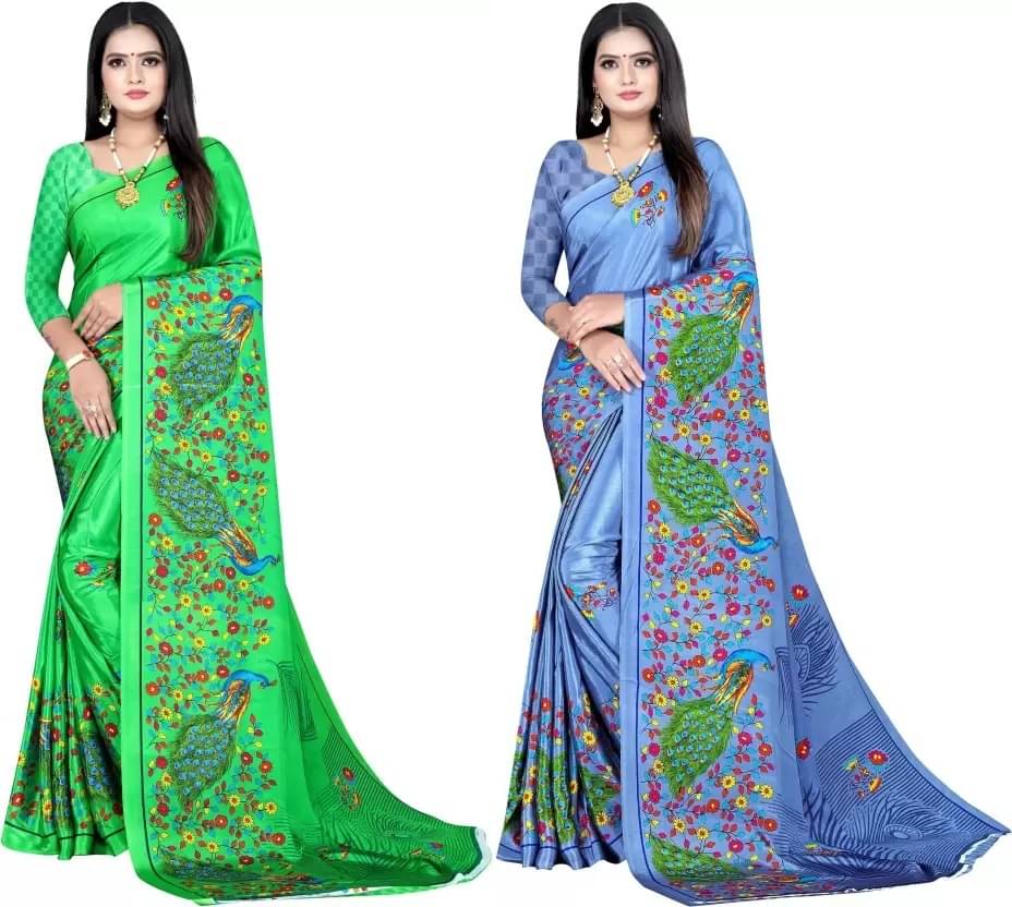 LEELAVATI Crepe Printed Saree With Unstitched Blouse Piece ( Multicolor ) LEELAVATI Crepe Printed Saree With Unstitched Blouse Piece ( Multicolor )