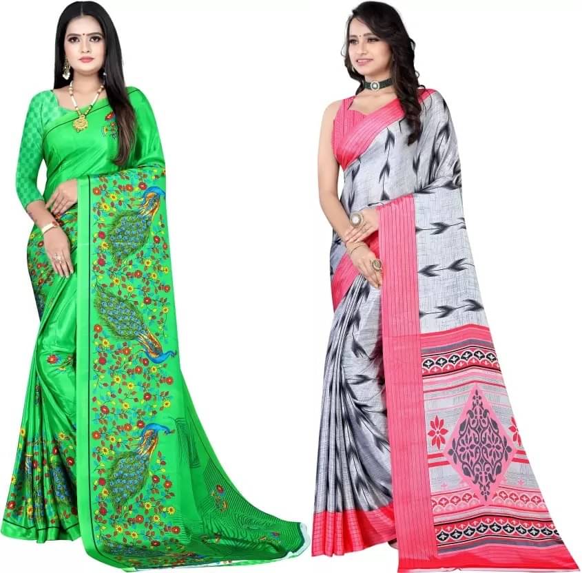 LEELAVATI Crepe Printed Saree With Unstitched Blouse Piece ( Multicolor ) LEELAVATI Crepe Printed Saree With Unstitched Blouse Piece ( Multicolor )