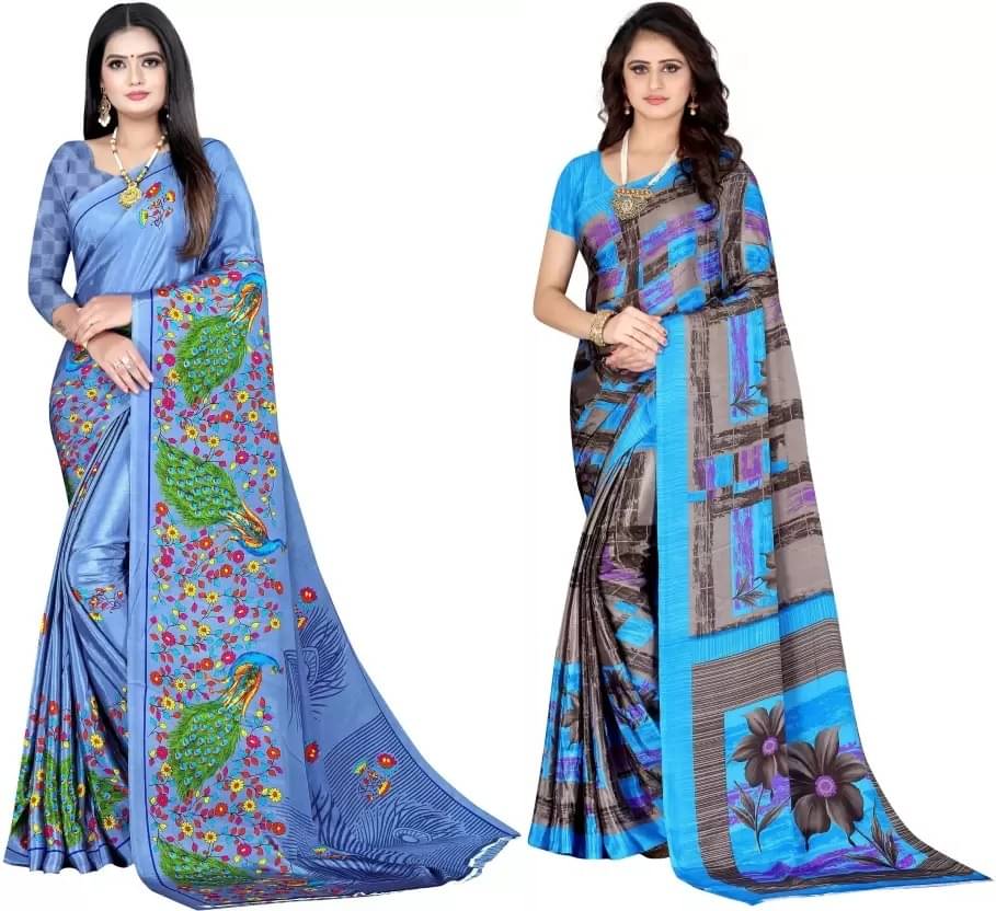     			LEELAVATI Crepe Printed Saree With Unstitched Blouse Piece ( Multicolor )